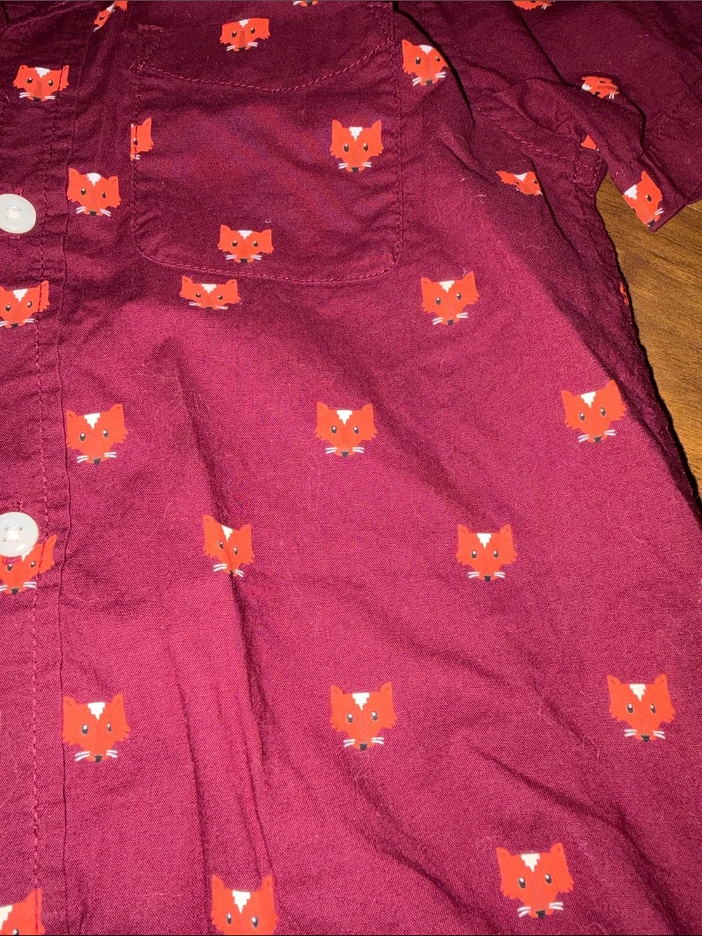 The Children's Place Burgundy Short-Sleeve Button-Up with Fox Print